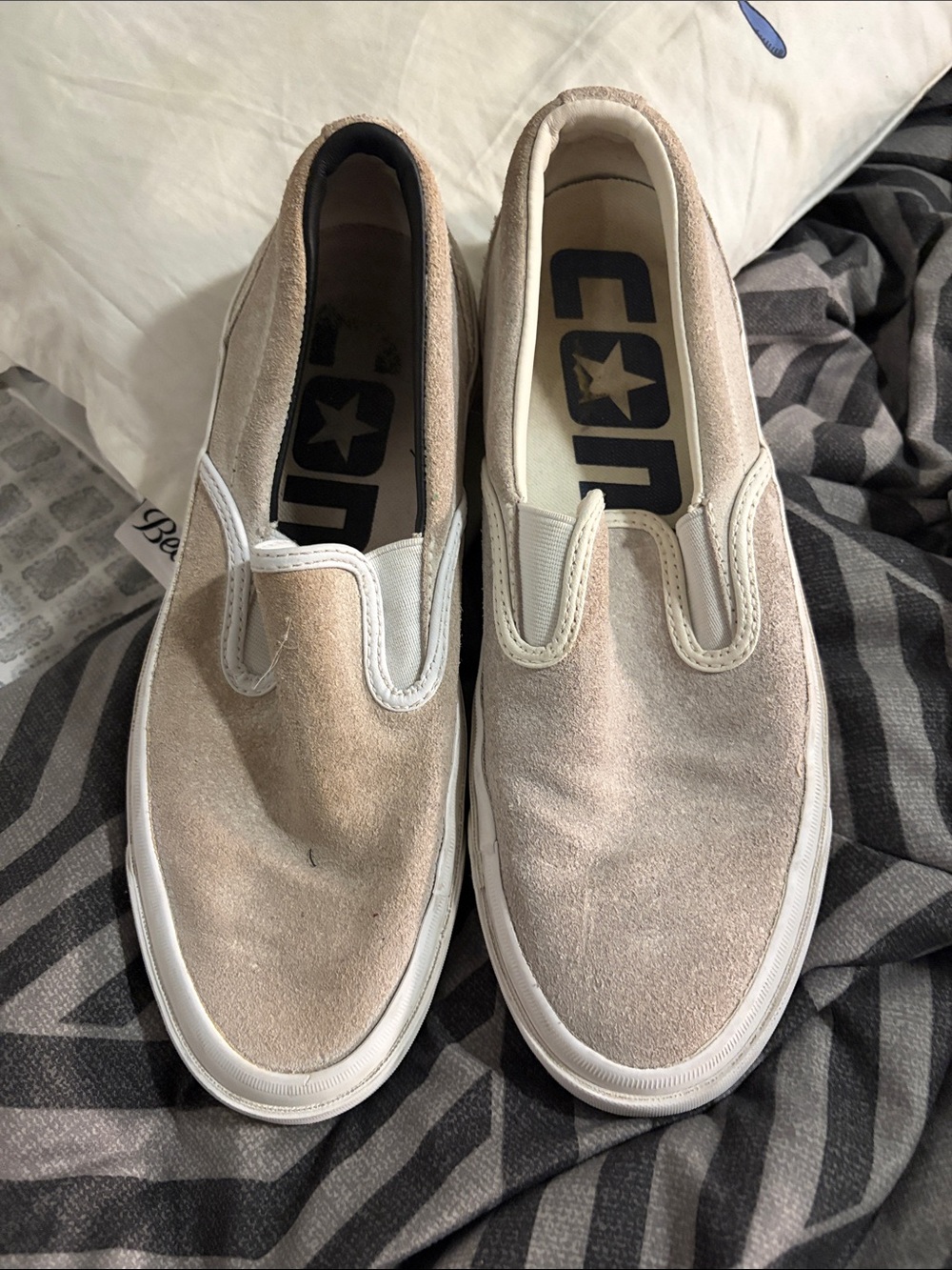 Converse Men's Slip-On Suede Loafers in Light Beige need a good cleaning